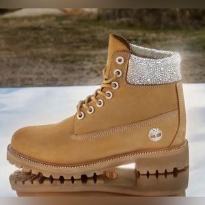 JIMMY CHOO + Timberland crystal-embellished nubuck boots Size 39